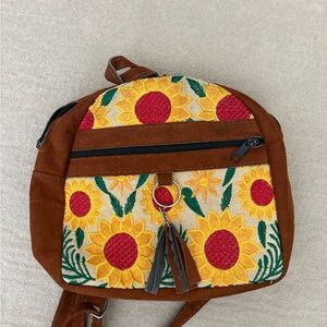 Toddler girl Sunflower Embroidered Brown Backpack